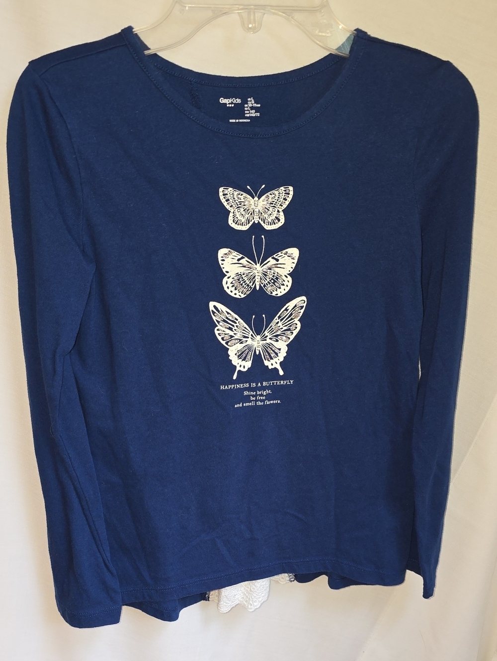 GAP Navy Long-Sleeve Tee with White Butterfly 🦋 Trio Size L 10-11